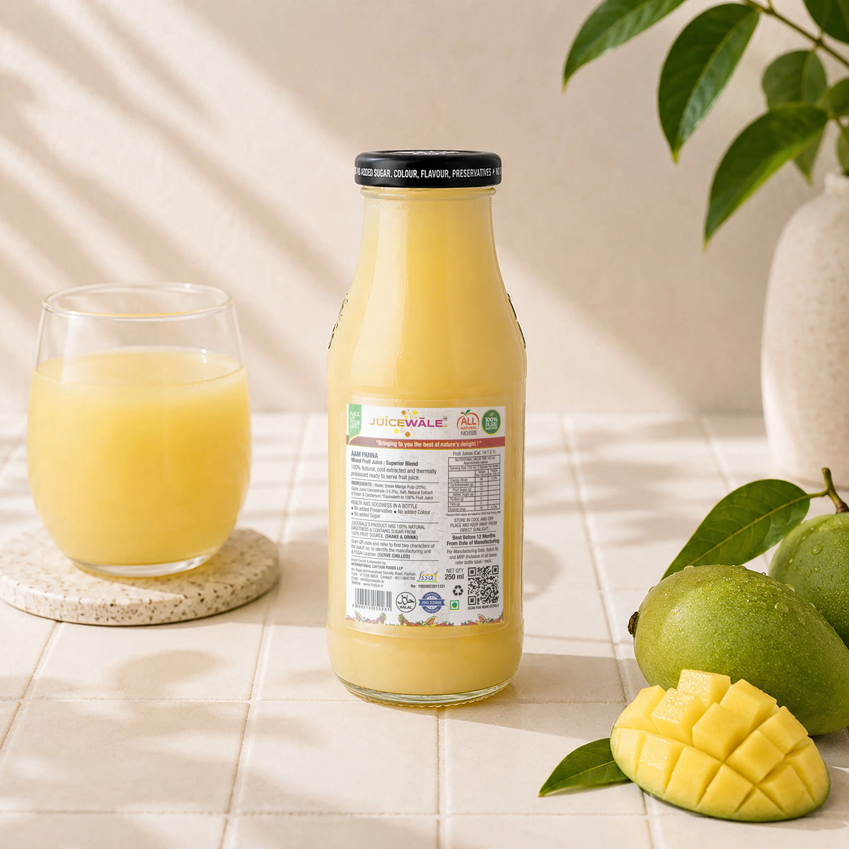 Frut Jus Aam Panna juice bottle label close-up