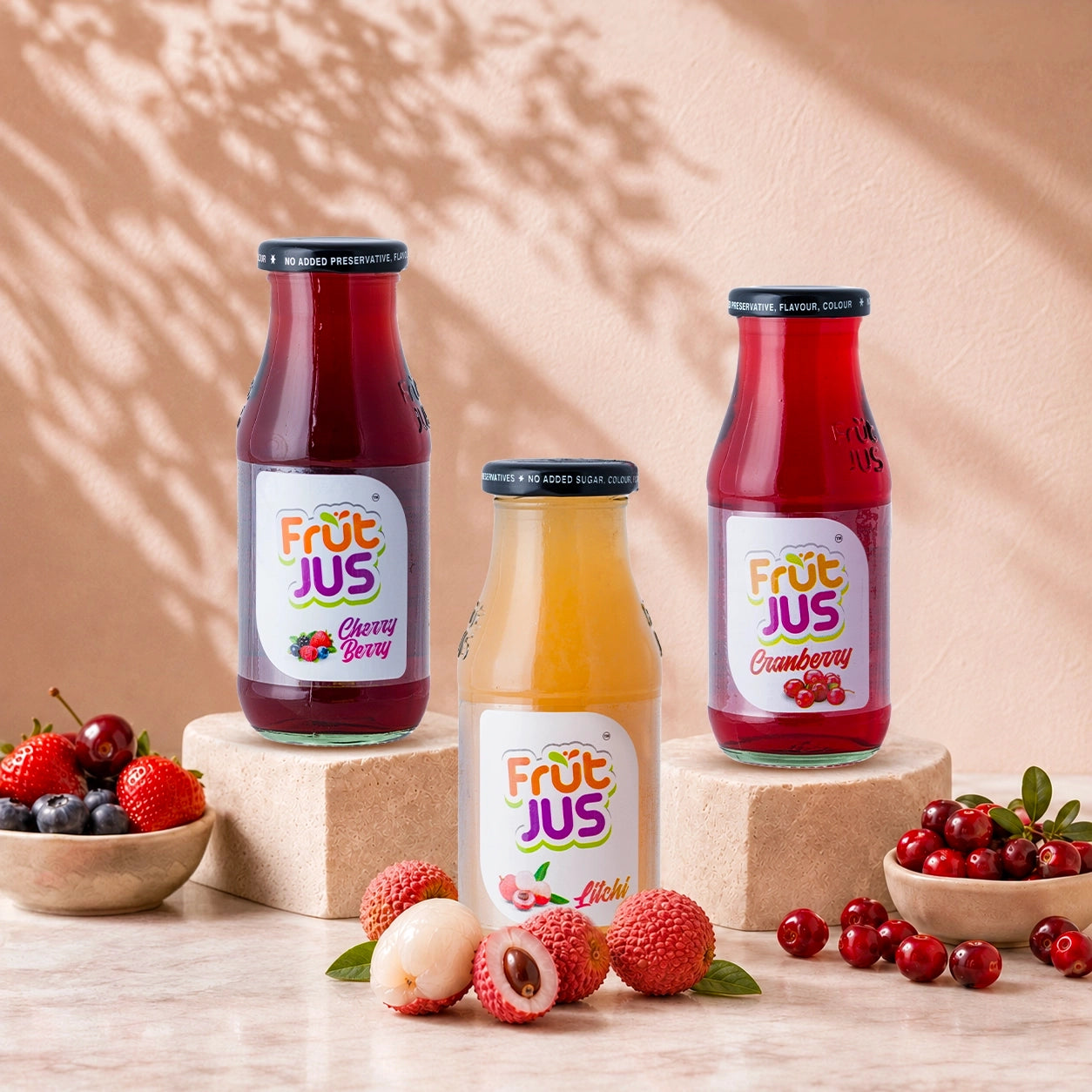 Frut Jus Berry Burst Combo pack of 6 - Cherry Berry, Cranberry & Litchi real fruit juice