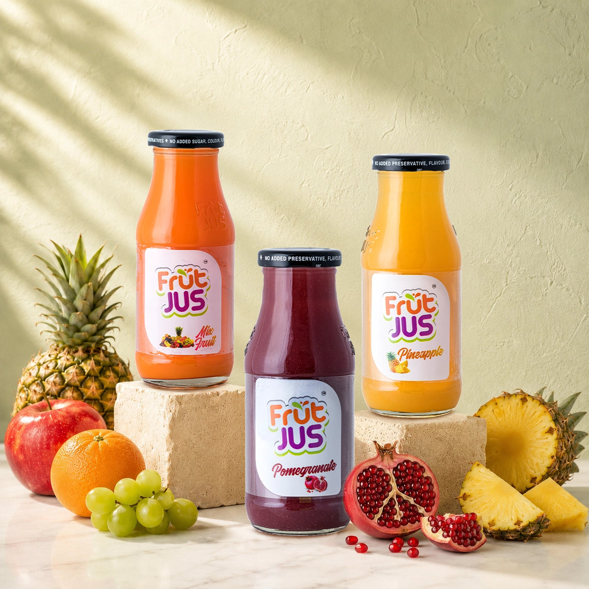 Frut Jus Tropical Delight Combo pack of 6 - Mixed Fruit, Pomegranate & Pineapple real fruit juice