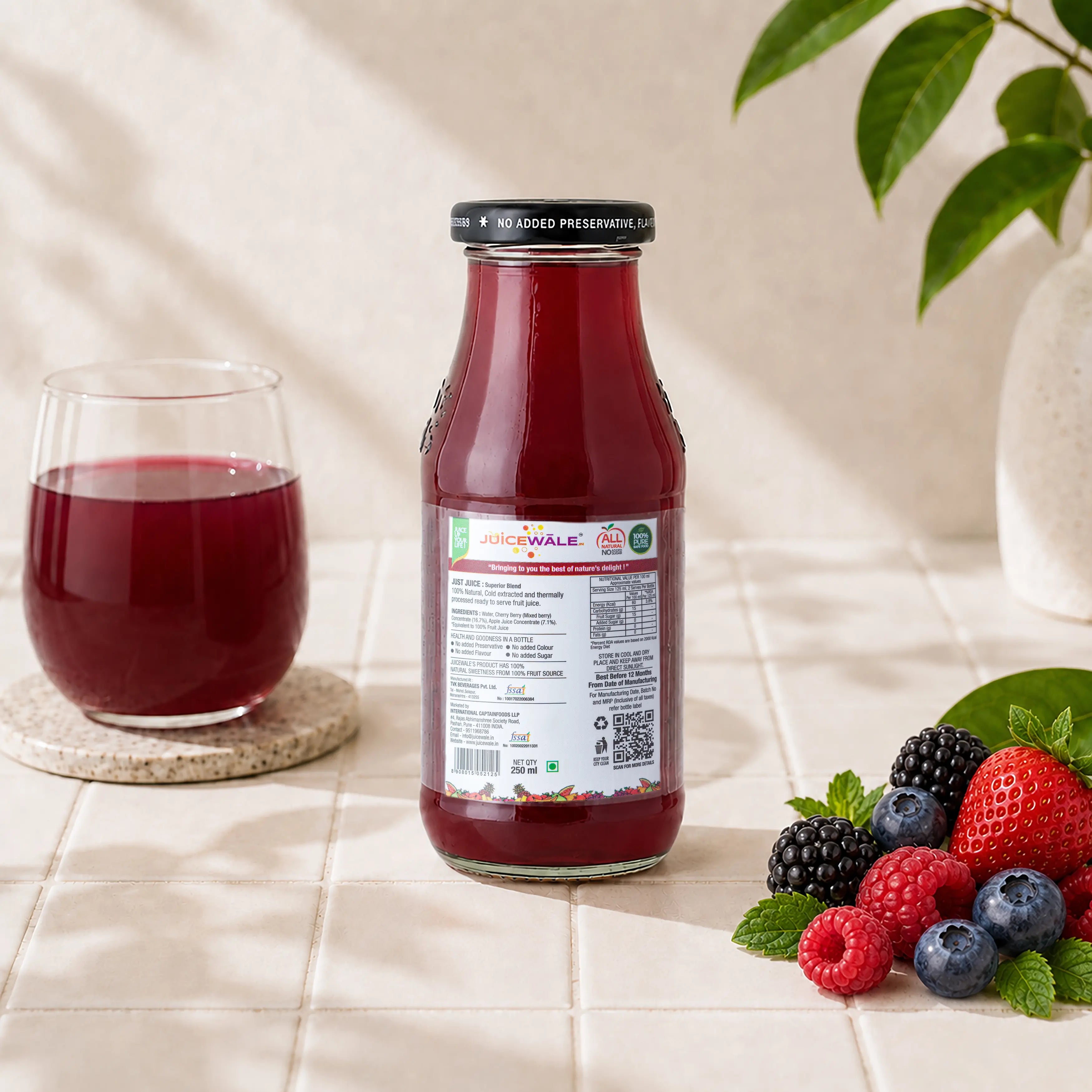 Frut Jus Cherry Berry juice bottle label close-up