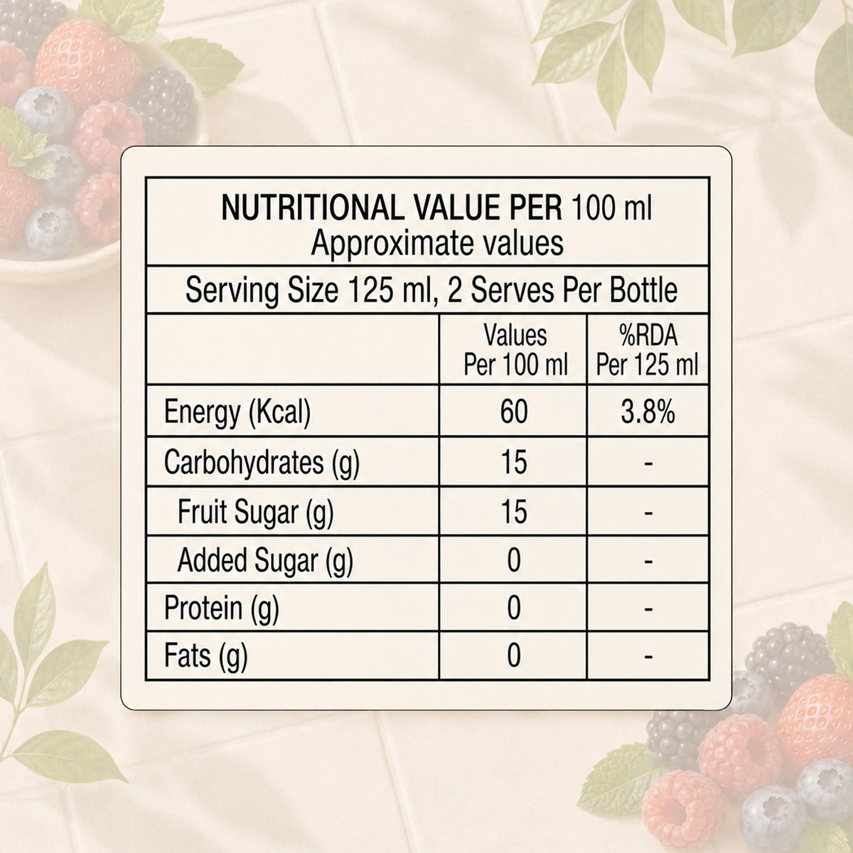 Frut Jus Cherry Berry juice poured into a glass - 100% real fruit, no added sugar