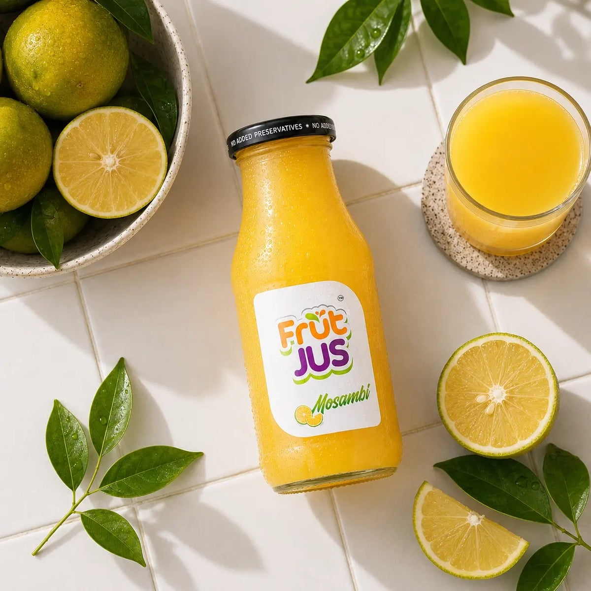 Frut Jus Mosambi juice 250ml glass bottle - 100% real fruit, no added sugar