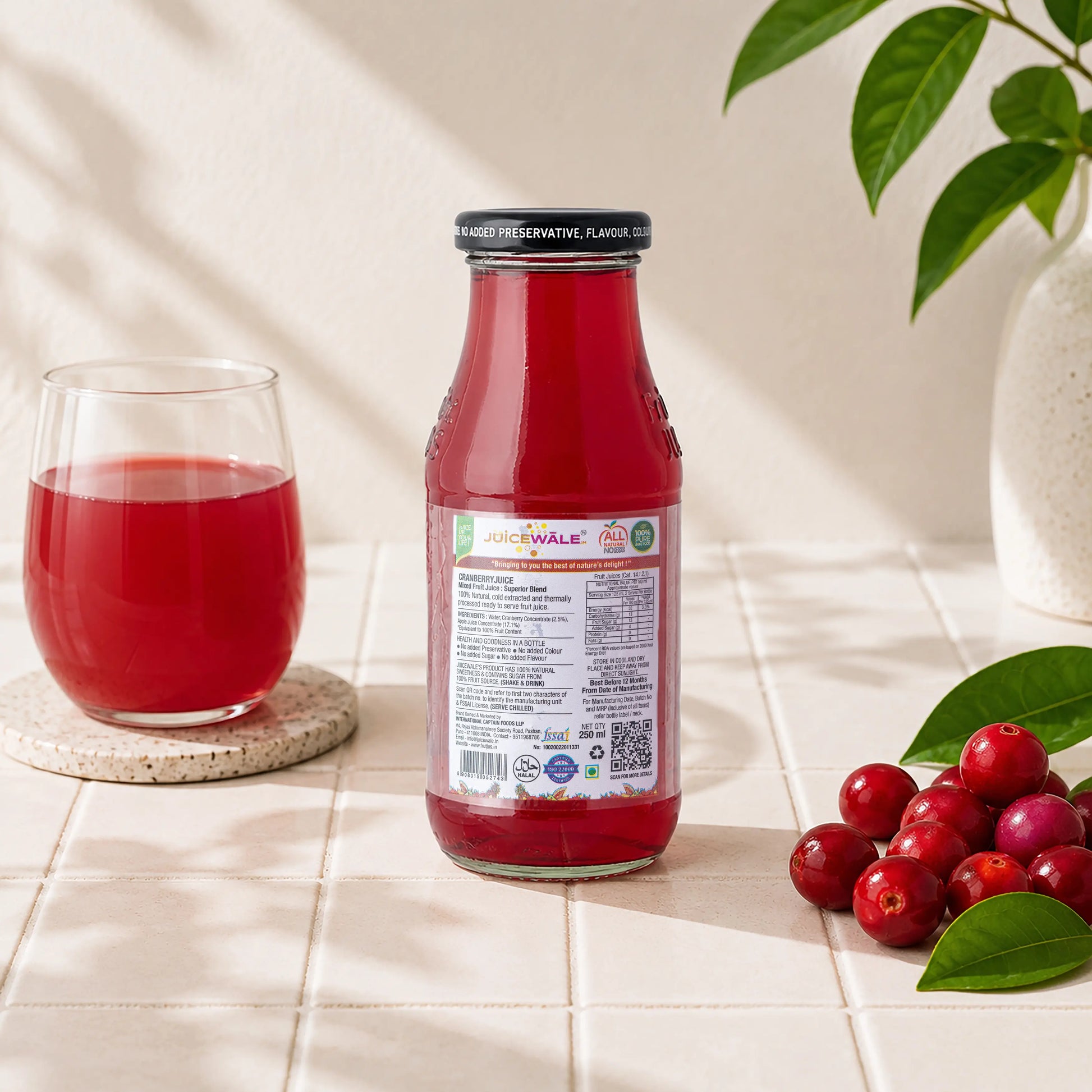 Frut Jus Cranberry juice bottle label close-up